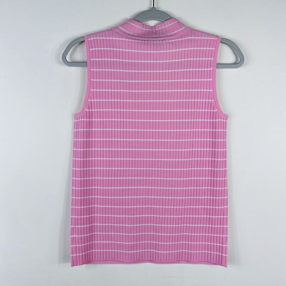 Talbots Size Small Striped Sleeveless Ribbed Mockneck Sweater Pink White - Picture 3 of 6